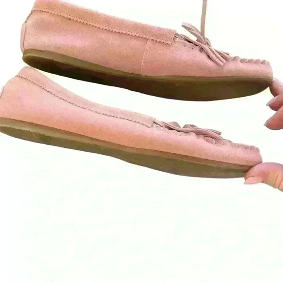 Rampage Lindy Moccasins Pink Suede Leather Size 8 Beaded Boho - Picture 6 of 9
